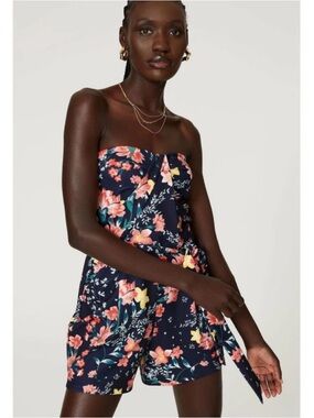 Great Jones Womens Blue Floral Strapless Romper Size medium